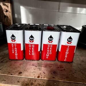 Vintage Tones Spice Tins Set of 4 | Mid-Century Kitchen, Retro Display, Cottage